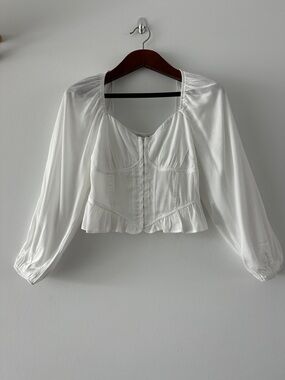 Francesca's Collections White Puff-Sleeve Peplum Corset Top